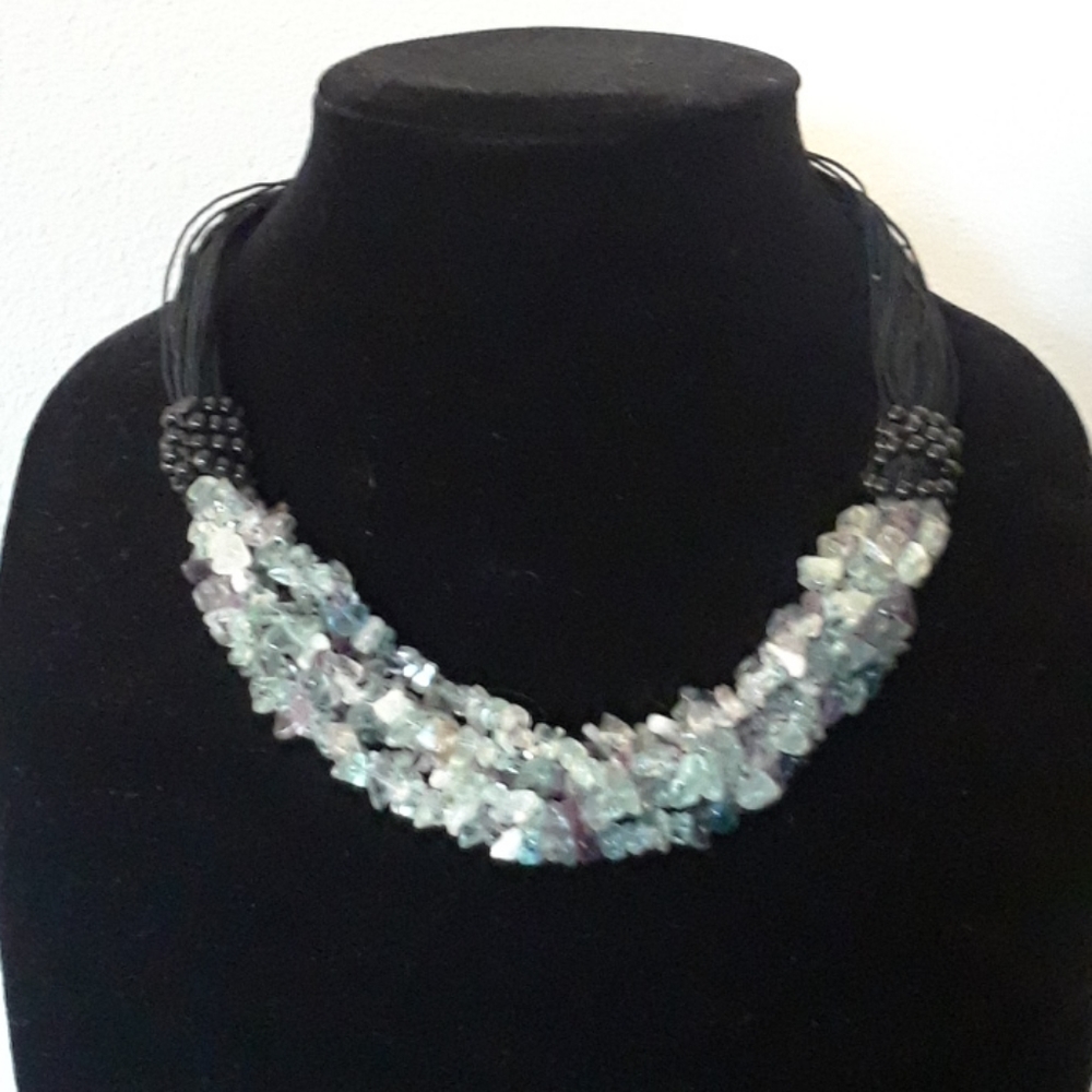 Beautiful amethyst and aquamarine and black neckla